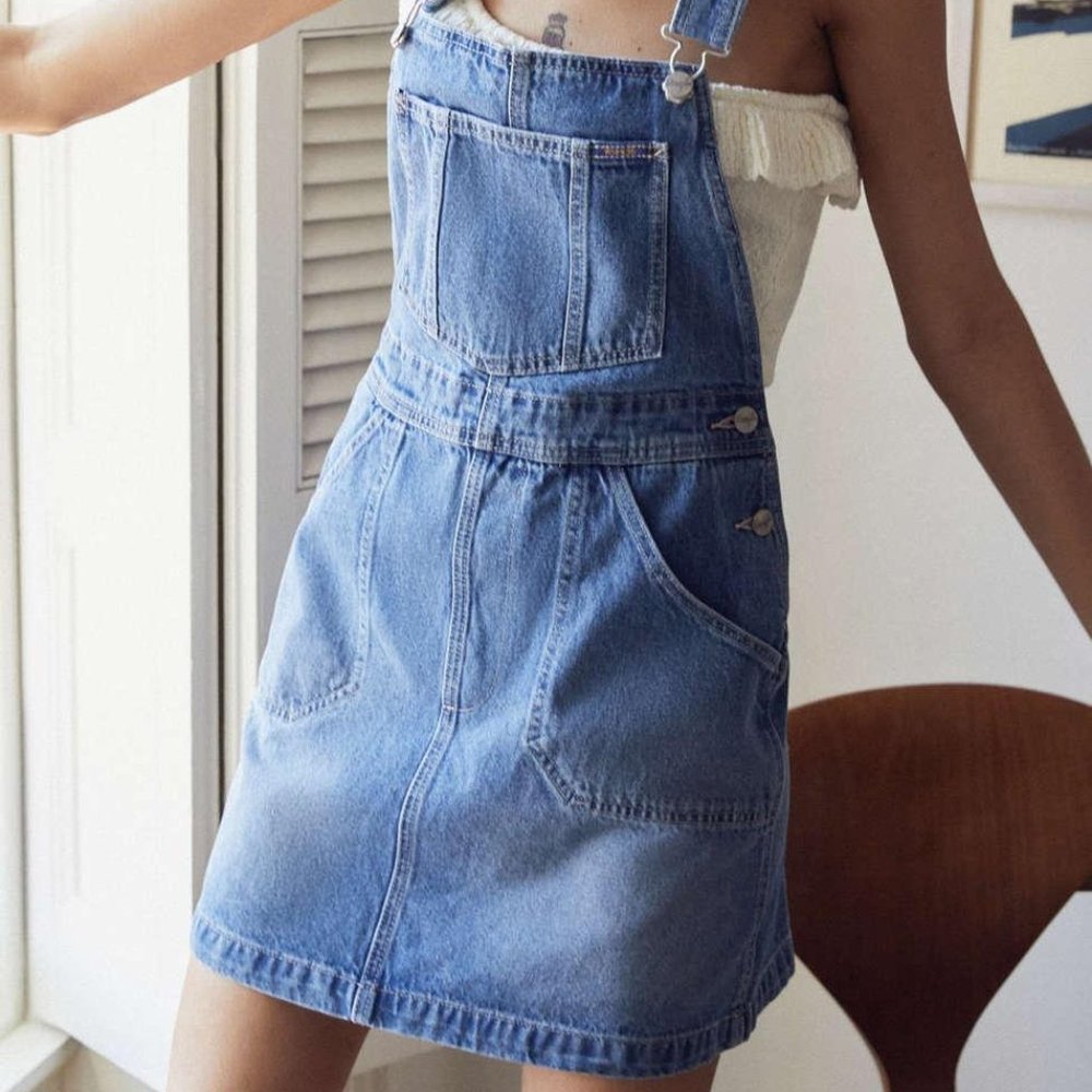 Wrangler for Urban Outfitters Denim Criss Cross Skirt Overall Dress Size 27